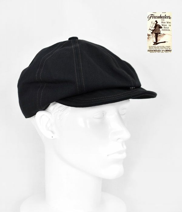 フリーホイーラーズ (FREEWHEELERS) -Dylan- 1940s STYLE CASQUETTE Vintage Style Yarn-Dyed Herringbone Twill BLACK H.B.TWILL ディラン ブラックヘリンボーンツイル キャスケット 帽子 2517002