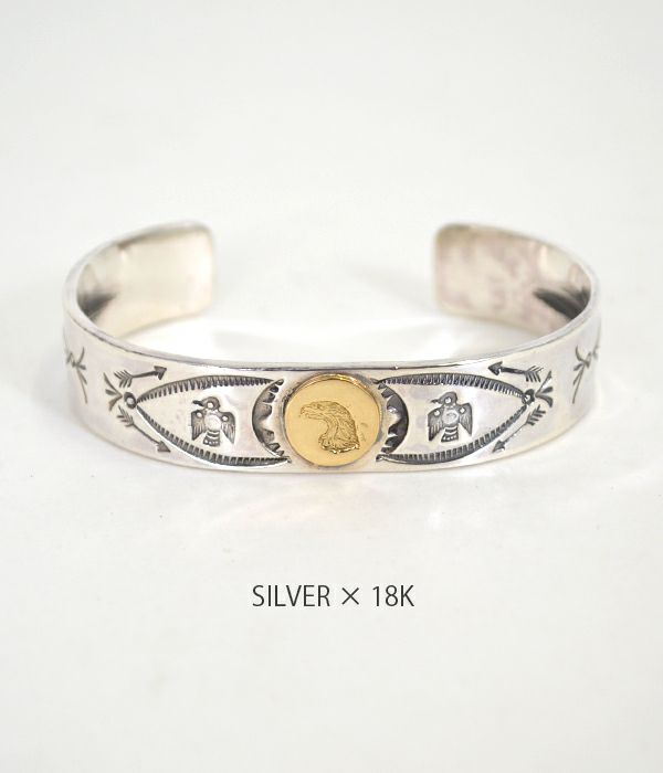 ラリースミス(LARRY SMITH) 18K EAGLE FACE STAMPED BRACELET バングル シルバーアクセサリー BR-0075 SILVER × 18K