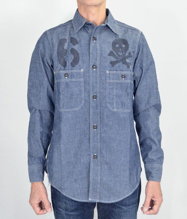 フリーホイーラーズ (FREEWHEELERS) -U.S.COAST GUARD 6- HAMMERSMITH カスタムシャツ 長袖プリントシャツ シャンブレーシャツ 1933007