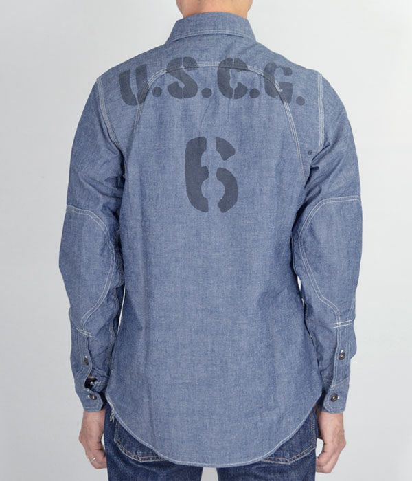 フリーホイーラーズ (FREEWHEELERS) -U.S.COAST GUARD 6- HAMMERSMITH カスタムシャツ 長袖プリントシャツ シャンブレーシャツ 1933007