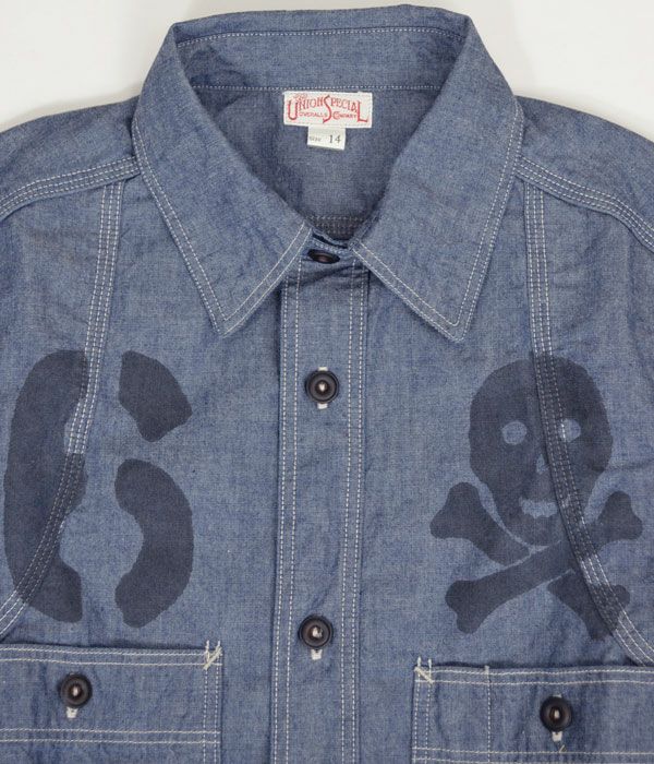 フリーホイーラーズ (FREEWHEELERS) -U.S.COAST GUARD 6- HAMMERSMITH カスタムシャツ 長袖プリントシャツ シャンブレーシャツ 1933007