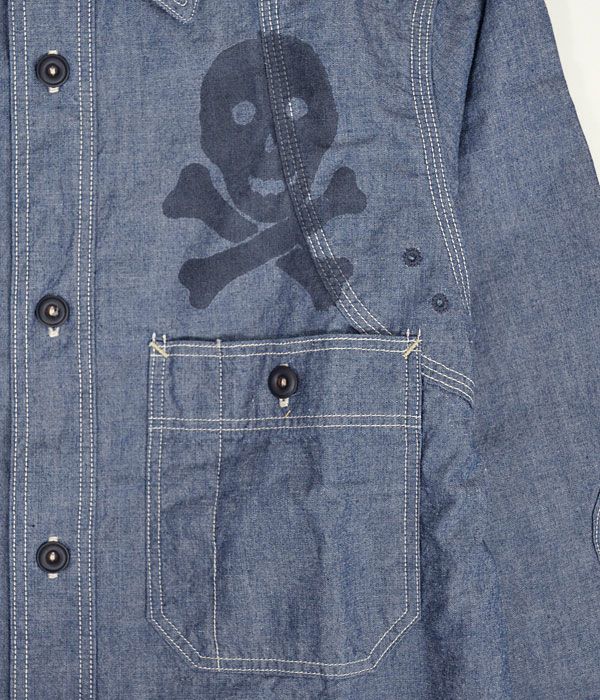 フリーホイーラーズ (FREEWHEELERS) -U.S.COAST GUARD 6- HAMMERSMITH カスタムシャツ 長袖プリントシャツ シャンブレーシャツ 1933007