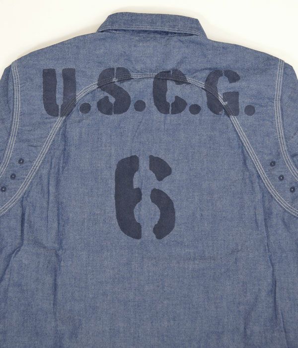 フリーホイーラーズ (FREEWHEELERS) -U.S.COAST GUARD 6- HAMMERSMITH カスタムシャツ 長袖プリントシャツ シャンブレーシャツ 1933007
