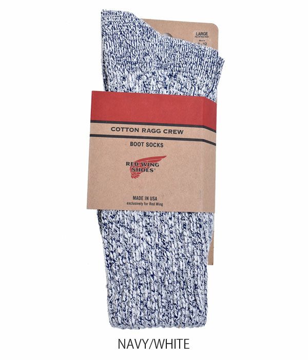 レッドウィング (RED WING) COTTON RAGG CREW コットンブーツソックス　靴下 97167, 97168, 97169  NAVY/WHITE