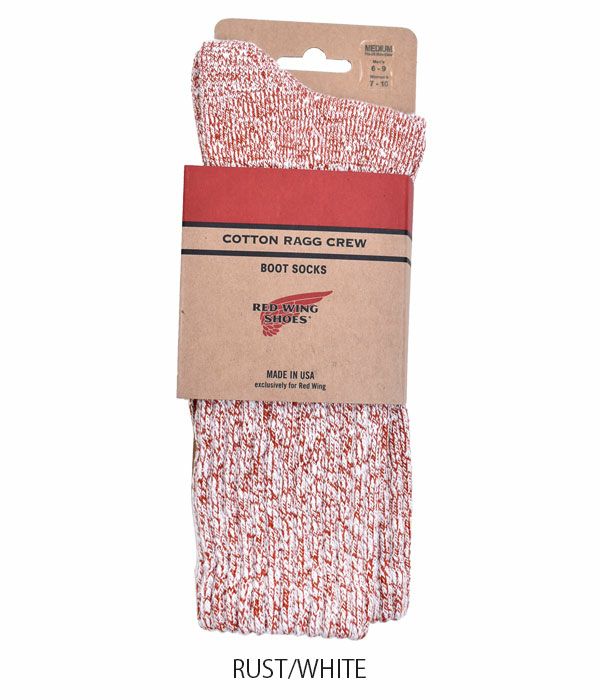 レッドウィング (RED WING) COTTON RAGG CREW コットンブーツソックス　靴下 97167, 97168, 97169  RUST/WHITE