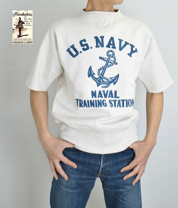 フリーホイーラーズ (FREEWHEELERS) =NAVAL TRAINING STATION= SET-IN CUT-OFF SLEEVE SWEAT SHIRT 半袖プリントスウェット Tシャツ 2024002