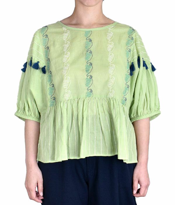 マーブルシュッド (marble SUD) グレープチック Volume SL BL 5分袖刺繍プルオーバーシャツ ブラウス 05AS305018