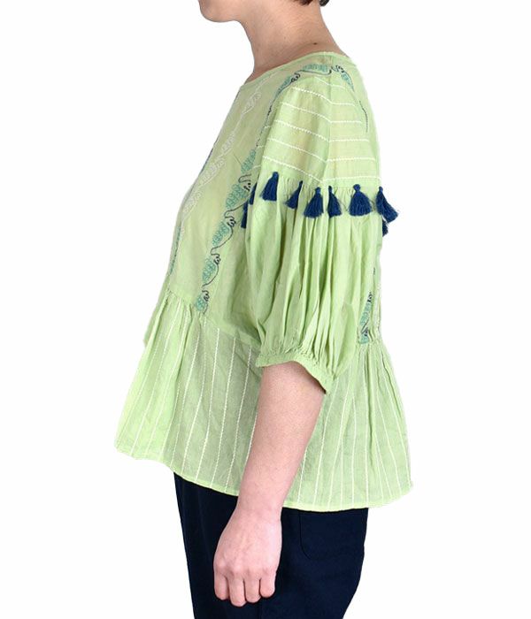 マーブルシュッド (marble SUD) グレープチック Volume SL BL 5分袖刺繍プルオーバーシャツ ブラウス 05AS305018