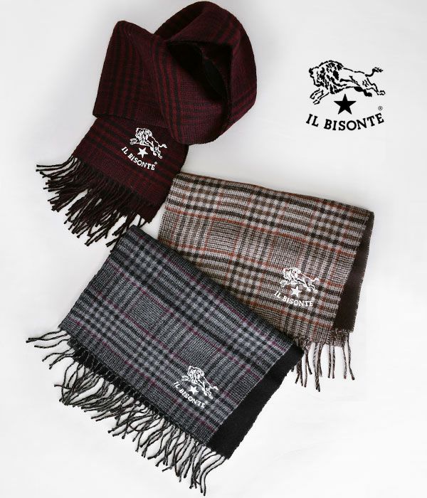 イルビゾンテ Il Bisonte Check Logo Stole ウールマフラー ストール 542 3 トップジミー