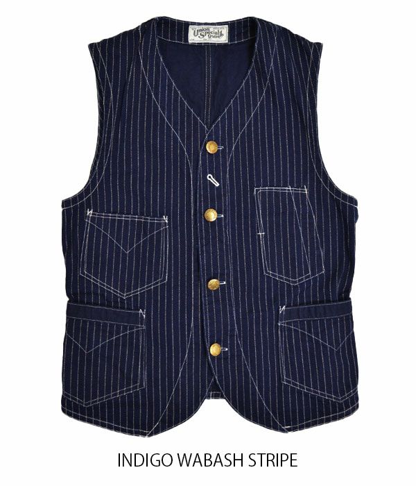 フリーホイーラーズ (FREEWHEELERS) CONDUCTOR VEST コットンベスト インディゴウォバッシュストライプ 2121001 1921017　INDIGO WABASH STRIPE