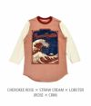 フリーホイーラーズ (FREEWHEELERS) Japanese Oriental Art Style “YOSEMITE NATIONAL PARK” 8分袖セットインスリーブシャツ ロンT 2125020  CHEROKEE ROSE × STRAW CREAM × LOBSTER