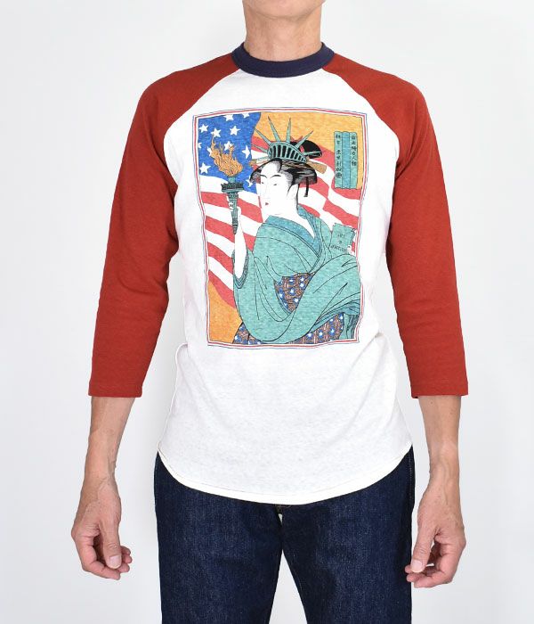 フリーホイーラーズ (FREEWHEELERS) Japanese Oriental Art Style Souvenir Collection -自由婦女人相- 8分袖プリントTシャツ ロンT ラグランスリーブ 2125022