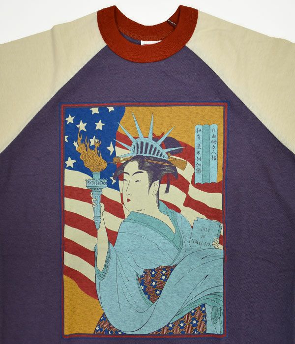 フリーホイーラーズ (FREEWHEELERS) Japanese Oriental Art Style Souvenir Collection -自由婦女人相- 8分袖プリントTシャツ ロンT ラグランスリーブ 2125022
