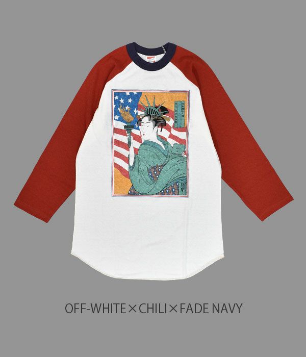 フリーホイーラーズ (FREEWHEELERS) Japanese Oriental Art Style Souvenir Collection -自由婦女人相- 8分袖プリントTシャツ ロンT ラグランスリーブ 2125022