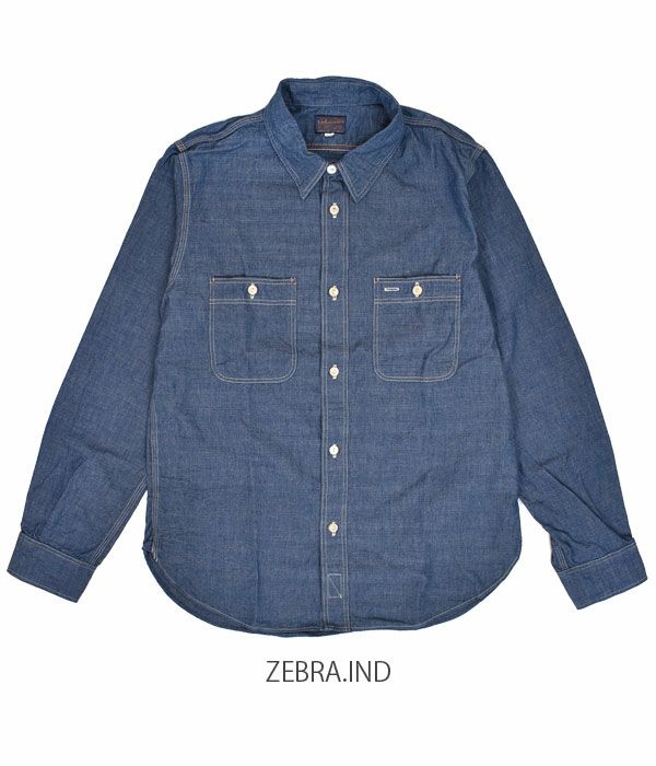 デラックスウエア (DELUXEWARE) ZEBRA.CHAMBRAY REAL VINTAGE WORK SHIRT 長袖インディゴシャンブレーシャツ 7620 ZEBRA.IND