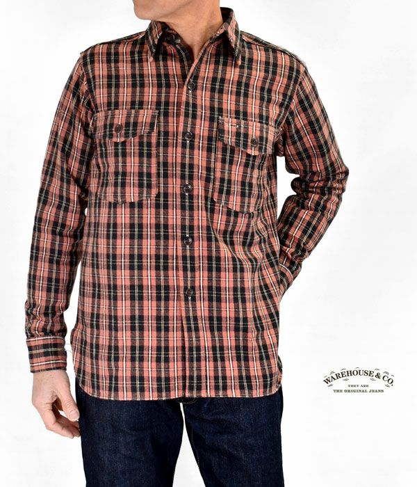 ウエアハウス (WAREHOUSE) FLANNEL SHIRTS WITH CHINSTRAP ONE WASH 長袖チェックシャツ 3022