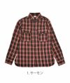 ウエアハウス (WAREHOUSE) FLANNEL SHIRTS WITH CHINSTRAP ONE WASH 長袖チェックシャツ 3022 1. サーモン