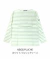 セントジェームス (SAINTJAMES) OUESSANT "BORDER" ウェッソン ボーダーロンT　バスクシャツ ボートネック 長袖Tシャツ  NEIGE/PLUCHE (ホワイト/プルシェグリーン)