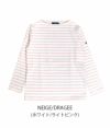 セントジェームス (SAINTJAMES) OUESSANT "BORDER" ウェッソン ボーダーロンT　バスクシャツ ボートネック 長袖Tシャツ  NEIGE/DRAGEE (ホワイト/ライトピンク)