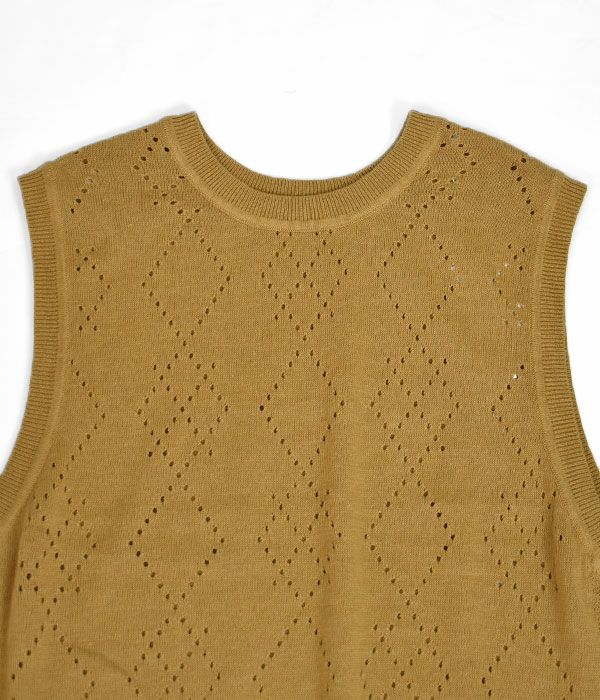 ソソット (sosotto) 針抜きアーガイル前後2WAYサイドリボンベスト コットンリネンベスト 42313314