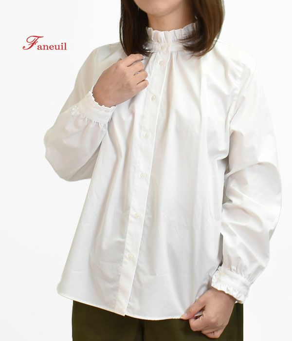ファヌル (FANEUIL) タイプライターシャツ 長袖フリルシャツ F6323101