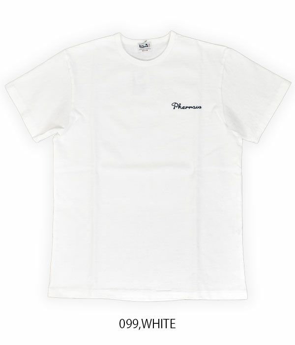 フェローズ (PHERROW'S) 半袖刺繍 プリント Tシャツ 23S-PTP2　 099,WHITE