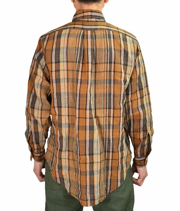 オアスロウ (orSlow) LINEN BUTTON DOWN SAFARI SHIRT 長袖チェックシャツ リネンシャツ ボタンダウンシャツ 01-8113