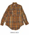 オアスロウ (orSlow) LINEN BUTTON DOWN SAFARI SHIRT 長袖チェックシャツ リネンシャツ ボタンダウンシャツ 01-8113  ORANGE CHECK