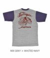 フリーホイーラーズ (FREEWHEELERS) LAS VEGAS -GAMBLER- MIX GRAY×WASTED NAVY 半袖プリントTシャツ 2325015