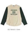 フェローズ (PHERROW'S) “CHICAGO BUFFALOES 22” フットボール長袖Tシャツ ロンT 23W-PLFT1 002.Natural×Green