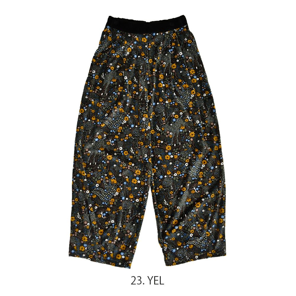 マーブルシュッド (marble SUD) trick flower 裾タックパンツ 花柄ベロアパンツ 07DF002064 23.YEL