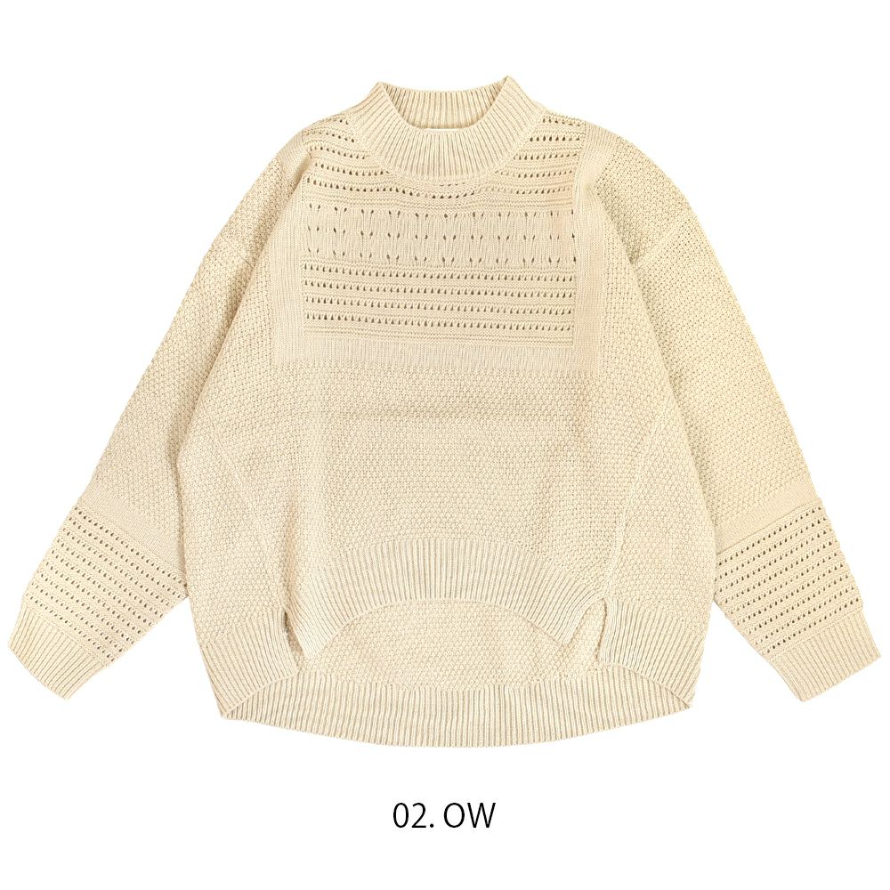 ソソット (sosotto) 透かし柄モックネックPO プルオーバーニット 42373122  02.OW