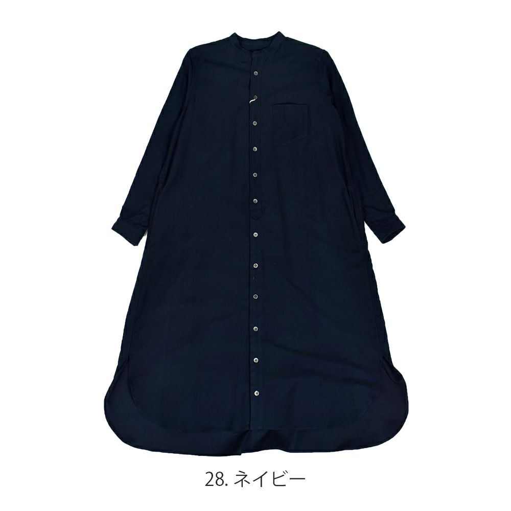 ダナファヌル (DANA FANEUIL) ライトミリタリーモールスキンプレミアムスウェード ノーカラーシャツワンピース D6323410 28.ネイビー