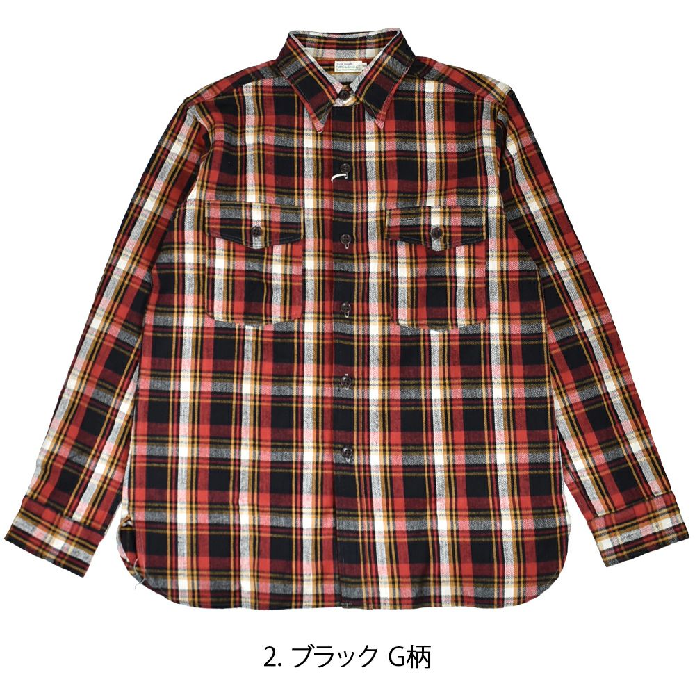 ウエアハウス (WAREHOUSE) FLANNEL SHIRTS WITH CHINSTRAP 【N/W】 長袖チェックネルシャツ F柄 G柄 3022  2.ブラック G柄