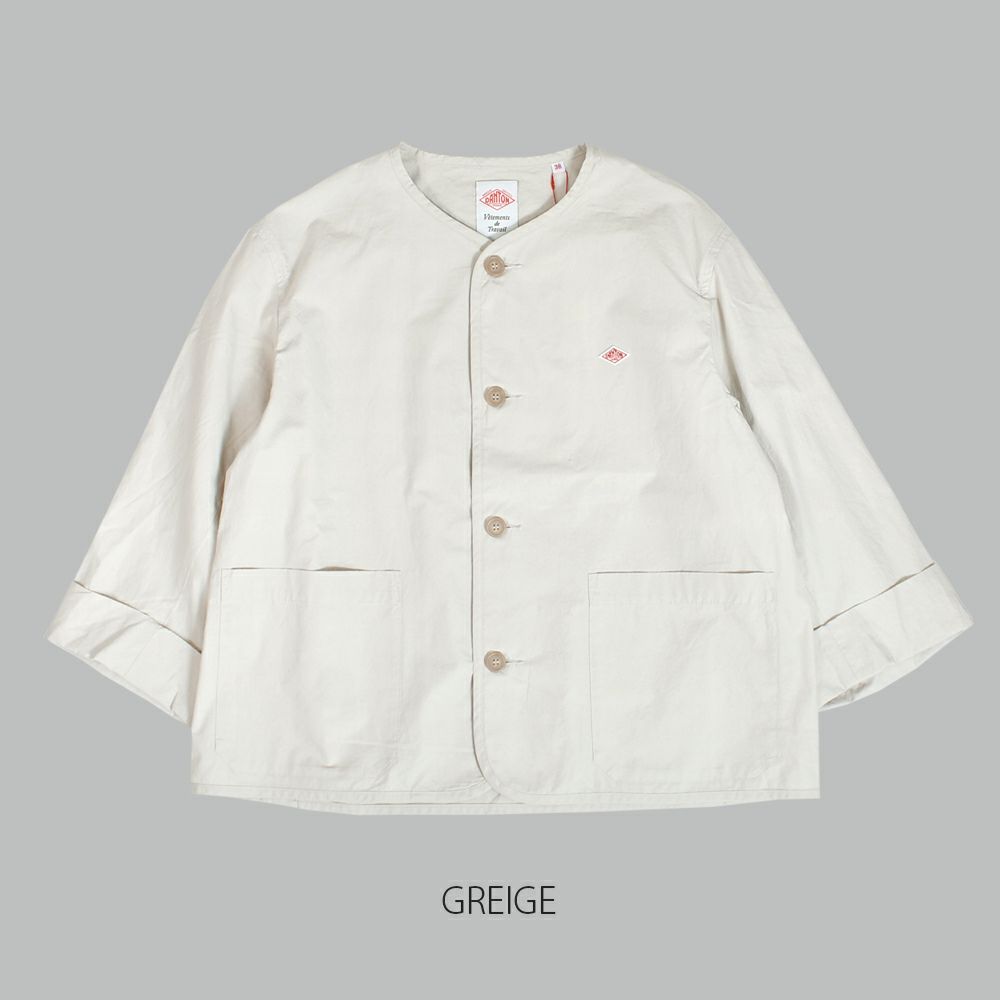 ダントン (DANTON) WOMEN'S COTTON WEATHER COLLARLESS JACKET ノーカラージャケット コットンジャケット 撥水加工 DT-A0473HCD GREIGE