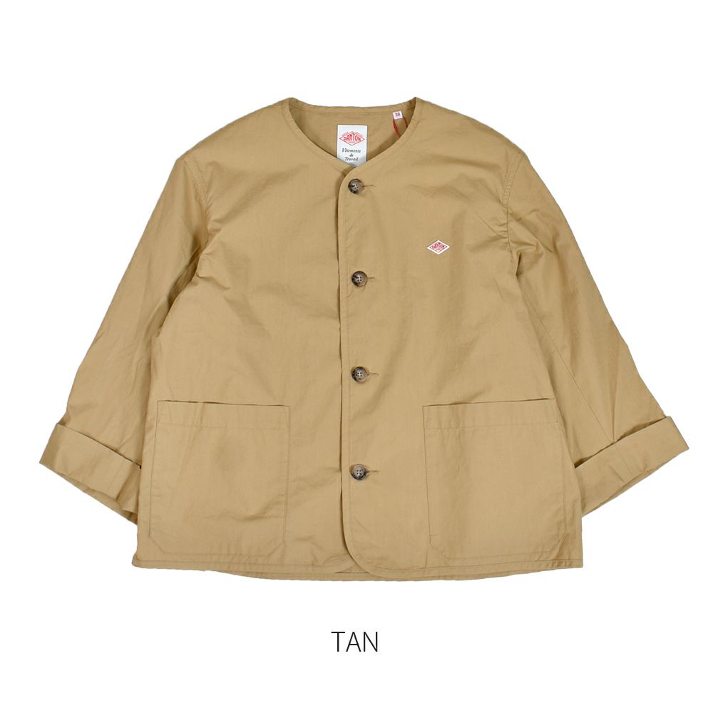 ダントン (DANTON) WOMEN'S COTTON WEATHER COLLARLESS JACKET ノーカラージャケット コットンジャケット 撥水加工 DT-A0473HCD TAN