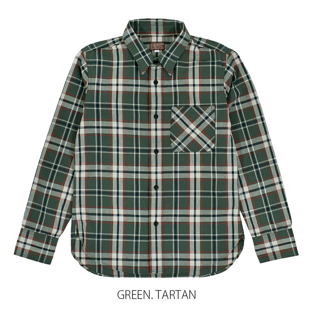 デラックスウエア (DELUXEWARE) TARTAN GRN 長袖チェックシャツ MV-11 GREEN.TARTAN