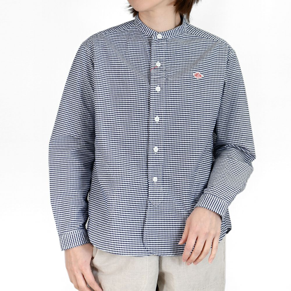 ダントン (DANTON) WOMEN'S OXFORD BAND COLLAR SHIRT L/S ノーカラーギンガムチェック長袖シャツ バンドカラー DT-B0279OXP