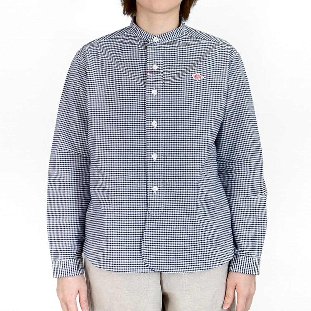 ダントン (DANTON) WOMEN'S OXFORD BAND COLLAR SHIRT L/S ノーカラーギンガムチェック長袖シャツ バンドカラー DT-B0279OXP