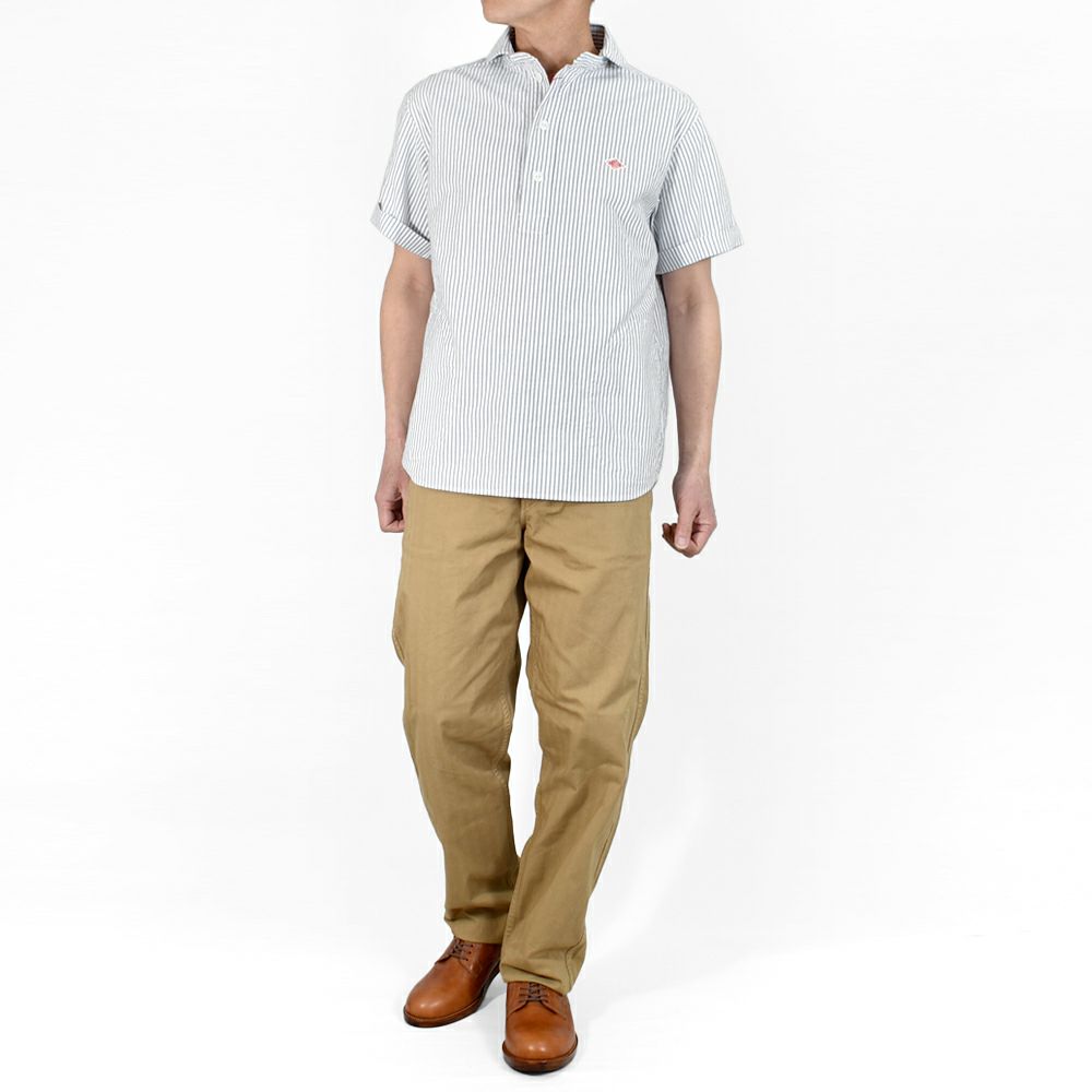 ダントン (DANTON) MEN'S ROUND COLLAR PULLOVER SHIRT S/S 半袖丸襟プルオーバーシャツ ラウンドカラー  サイドポケット ギンガムチェック ストライプ ロゴワッペン DT-B0284OXP の通販ならトップジミー