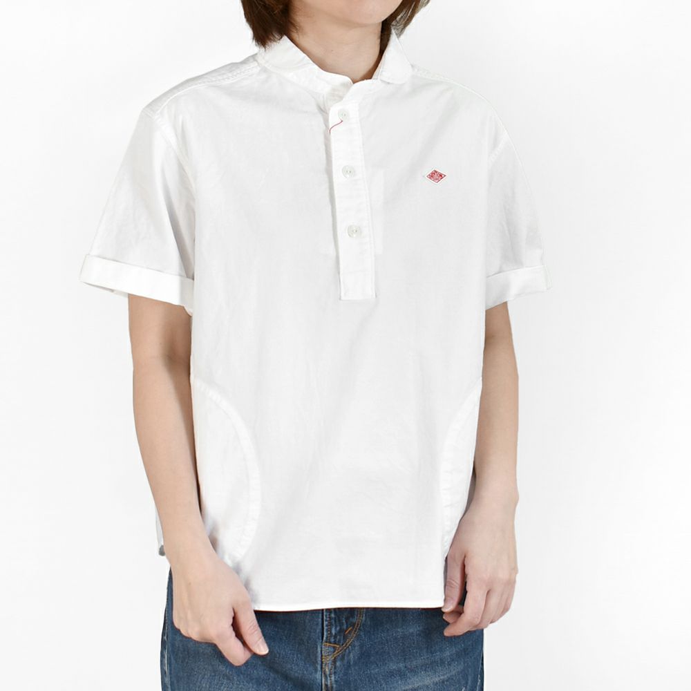 ダントン (DANTON) WOMEN'S OXFORD ROUND COLLAR SHORT SLEEVE PULLOVER SHIRT PLAIN 半袖丸襟プルオーバーシャツ ラウンドカラー サイドポケット ロゴワッペン DT-B0283SOX