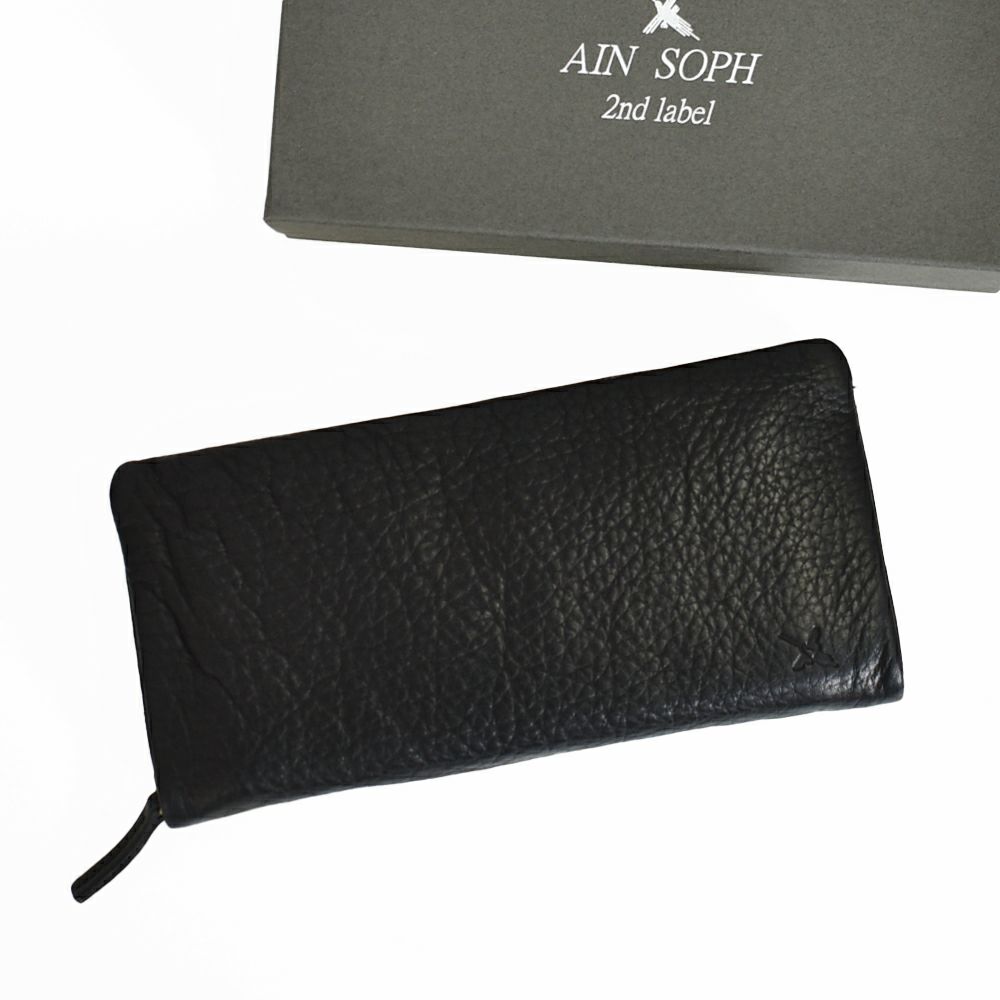 アインソフ (Ain Soph) 袋縫いラウンドファスナー長財布 革財布 黒  