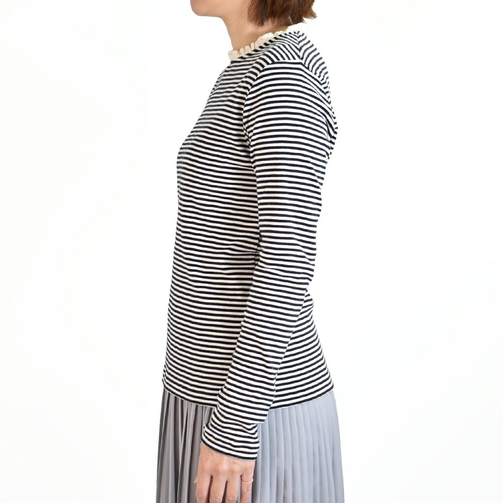 ポンデシャロン (PONT DE CHALONS) 【日本製】トロワボーダー 衿レースPO 長袖カットソー インナー 重ね着 22451622