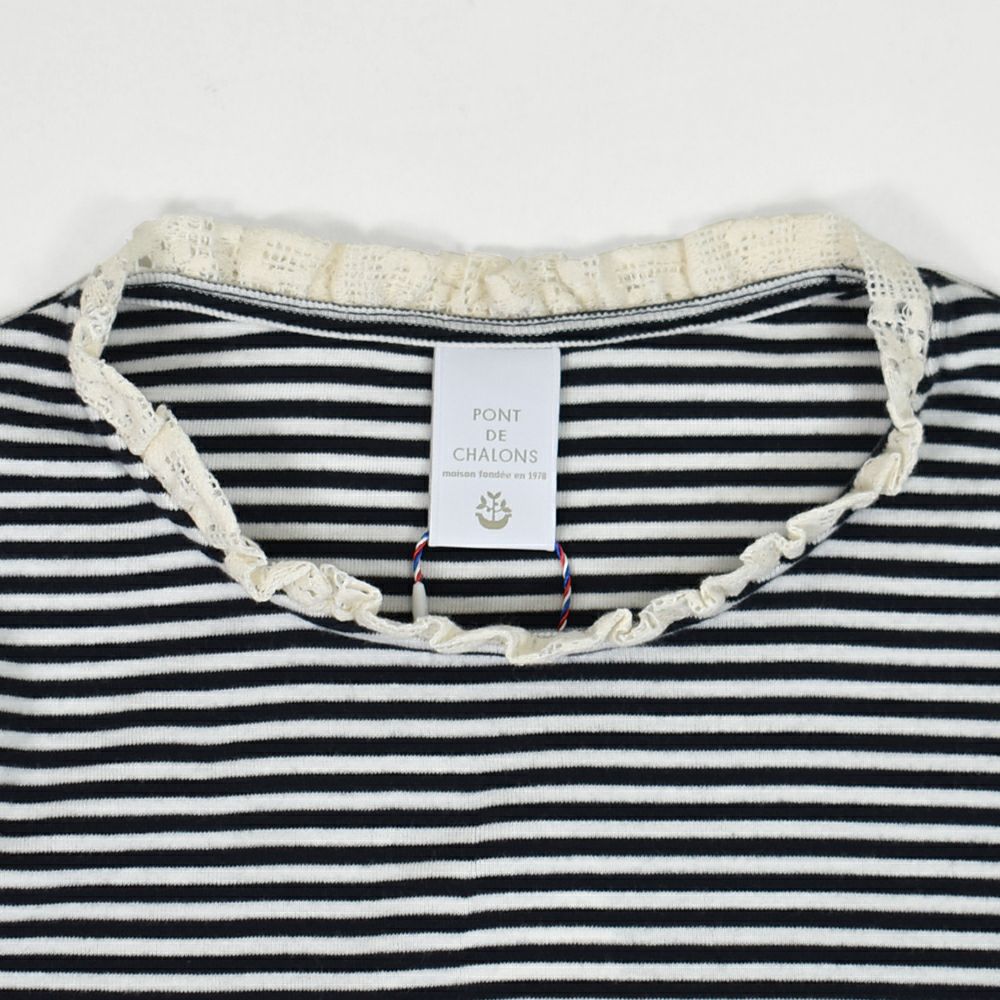 ポンデシャロン PONT DE CHALONS 長袖Tシャツ 日本製 トロワボーダー 衿レースPO 長袖カットソー インナー 重ね着 22451622 メール便発送対応可能 ポンデシャロン (PONT DE CHALONS) 【日本製】トロワボーダー 衿