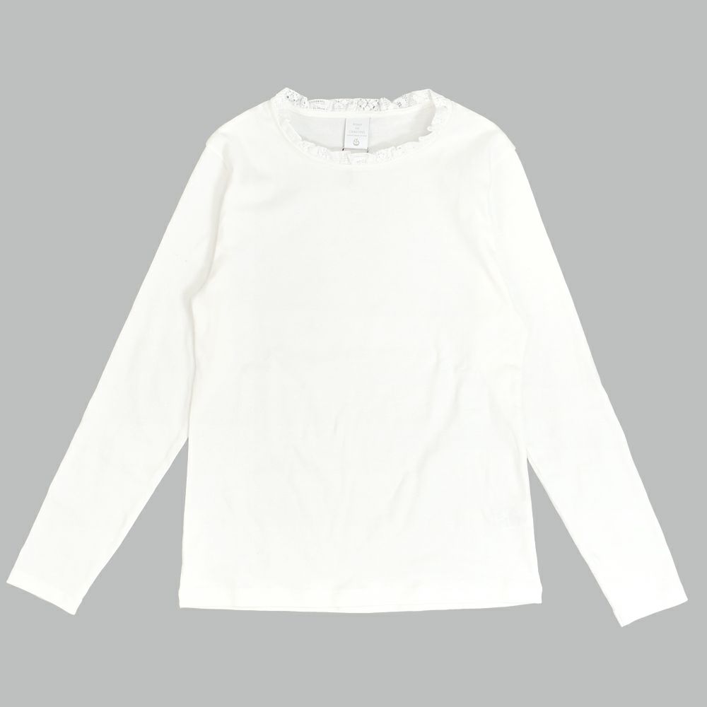 ポンデシャロン (PONT DE CHALONS) 【日本製】＜トロワ＞ 衿フリルプルオーバー 長袖カットソー インナー 重ね着 22451612 10.オフホワイト