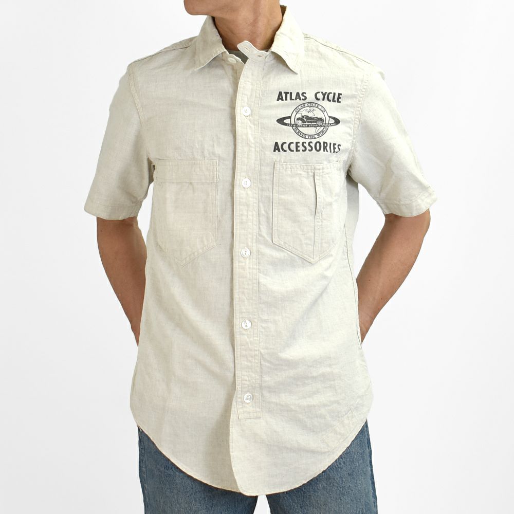 フリーホイーラーズ (FREEWHEELERS) -ATLAS CYCLE CO.- Big Bertha S/S SHIRT 半袖プリントシャツ 2423008