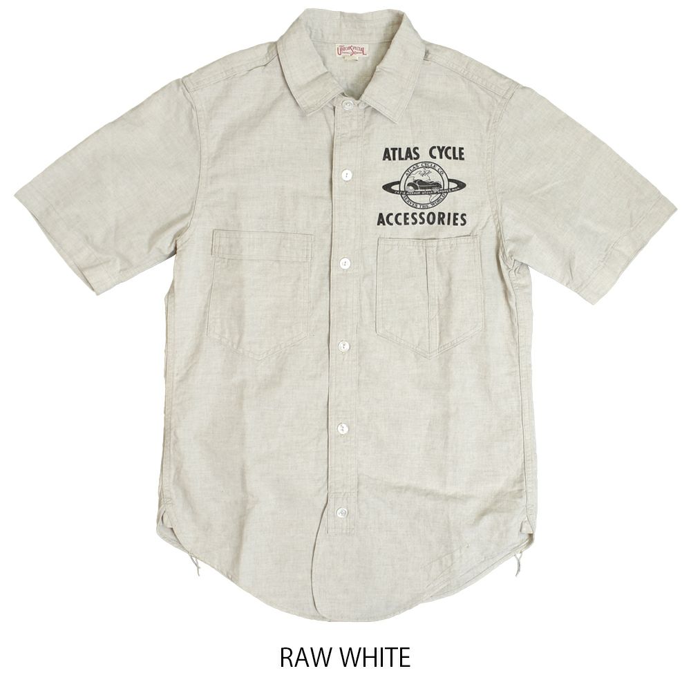 フリーホイーラーズ (FREEWHEELERS) -ATLAS CYCLE CO.- Big Bertha S/S SHIRT 半袖プリントシャツ 2423008  RAW WHITE