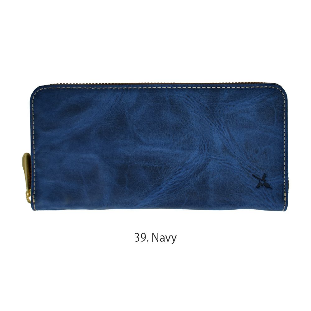 アインソフ (Ain Soph) ワクシープレス ラウンドファスナー長財布 革財布 オイルレザー DA1180-WPS  39.Navy