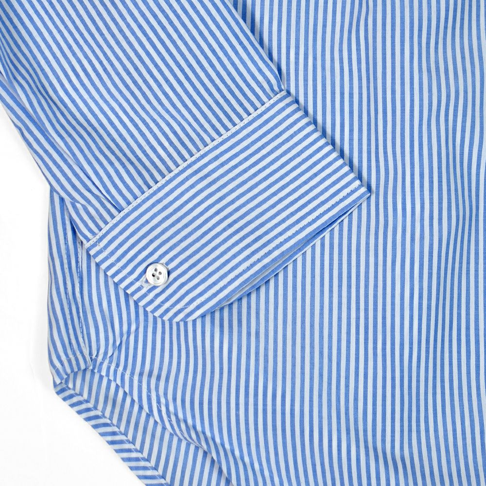 ポンデシャロン (PONT DE CHALONS) 刺繍釦バントカラーポケットSH 長袖ストライプノーカラーシャツ オーバーサイズ 22451311