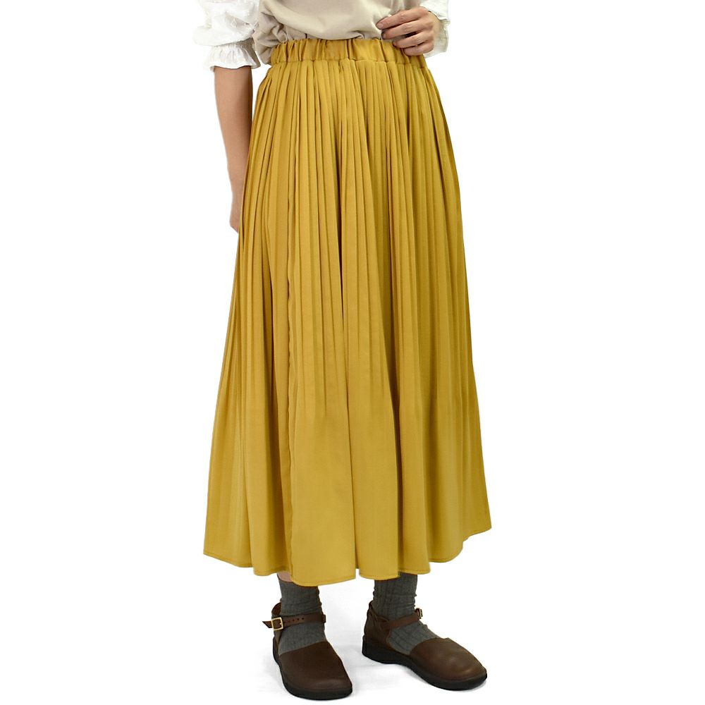 ソソット (sosotto) アンティークサテン消しプリーツスカート ロングスカート 裏付き ウエスト総ゴム オケージョン 42452117  44.マスタード
